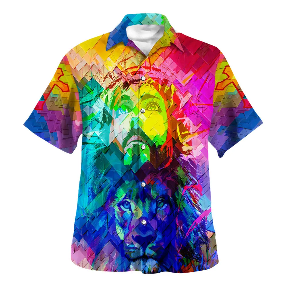Lion Of Judah Jesus Hawaiian Shirts For Men - Christian Hawaiian Shirt - Hawaiian Summer Shirts