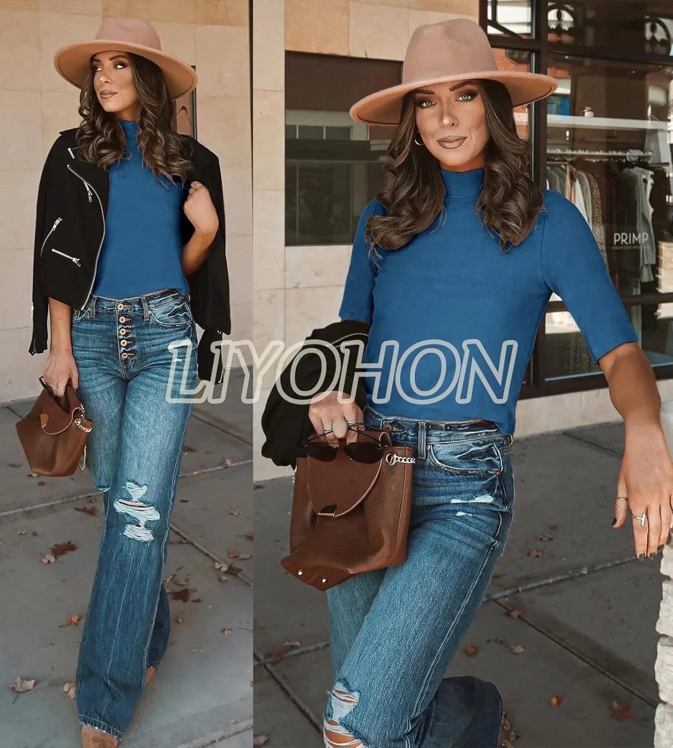 LIYOHON Womens Tops Dressy Casual Mock Turtleneck Business Short Sleeve T Shirts Going Out Tops 2025