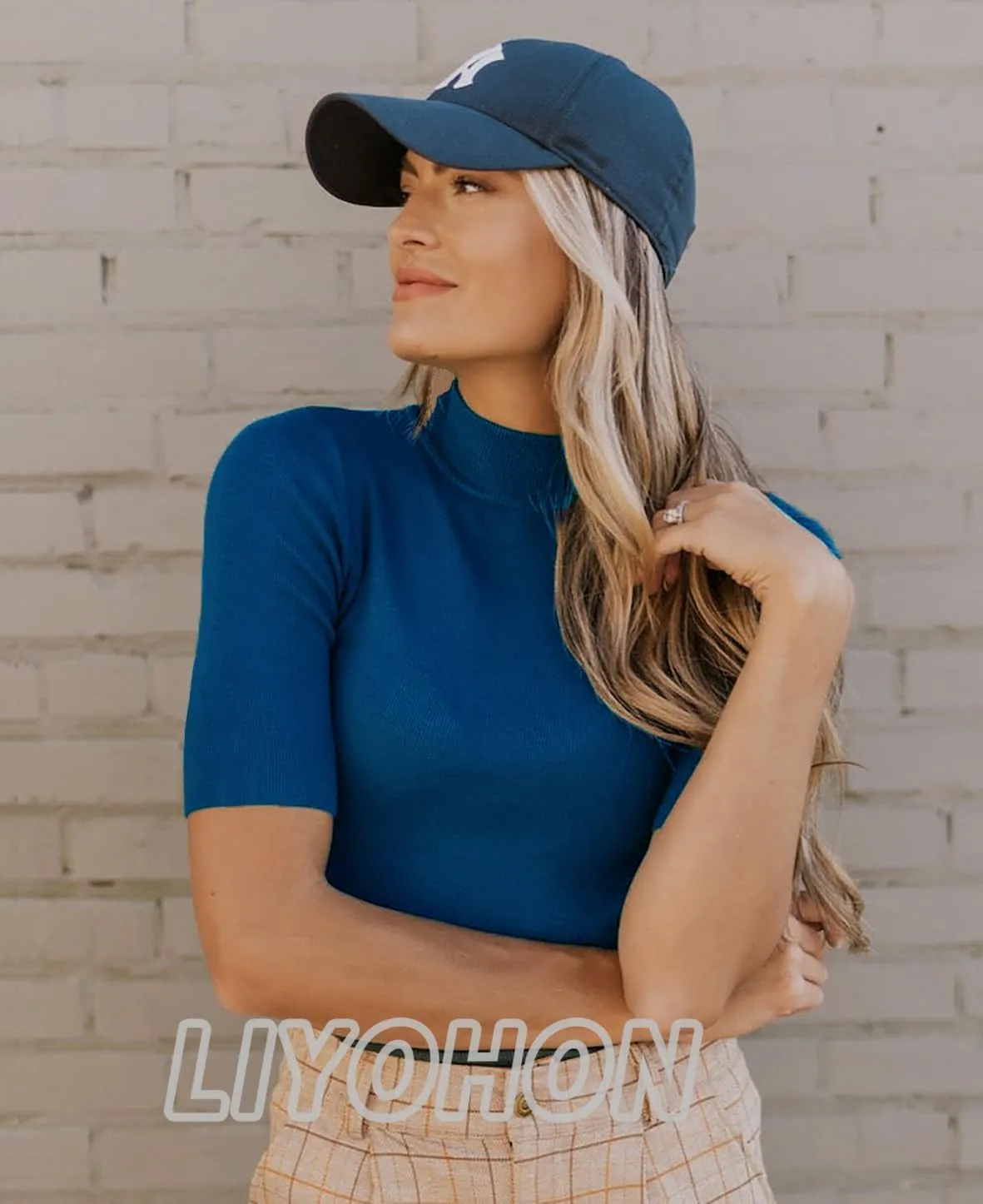 LIYOHON Womens Tops Dressy Casual Mock Turtleneck Business Short Sleeve T Shirts Going Out Tops 2025