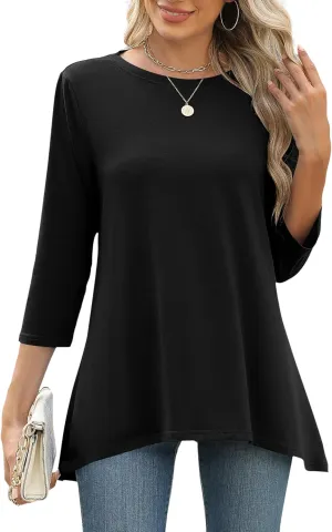 LOMON 3/4 Sleeve Tunic Tops for Women Loose Fit Dressy Casual Blouse Flowy Shirts to Wear with Leggings S-3XL