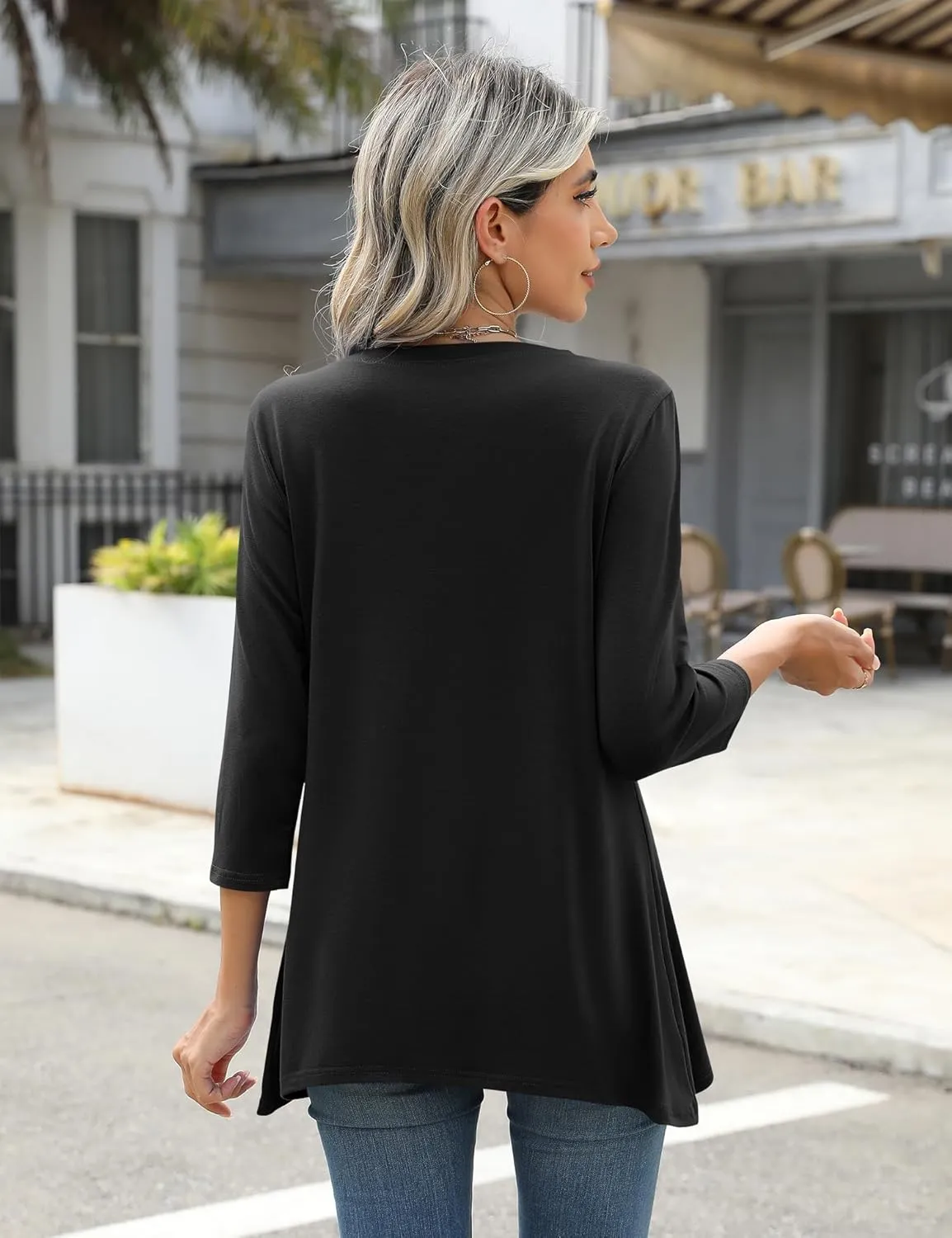 LOMON 3/4 Sleeve Tunic Tops for Women Loose Fit Dressy Casual Blouse Flowy Shirts to Wear with Leggings S-3XL