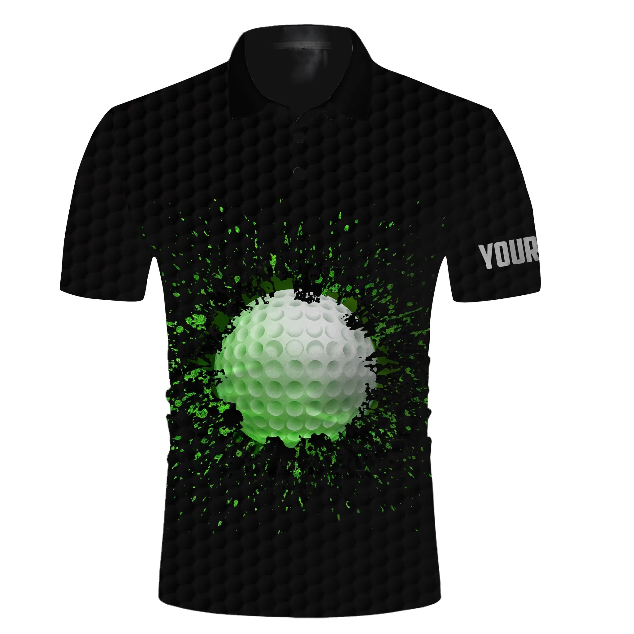 Long Sleeve Golf Polo Shirts For Mens Custom Name Black Splatter Golf Shirts, Gifts For The Golfer