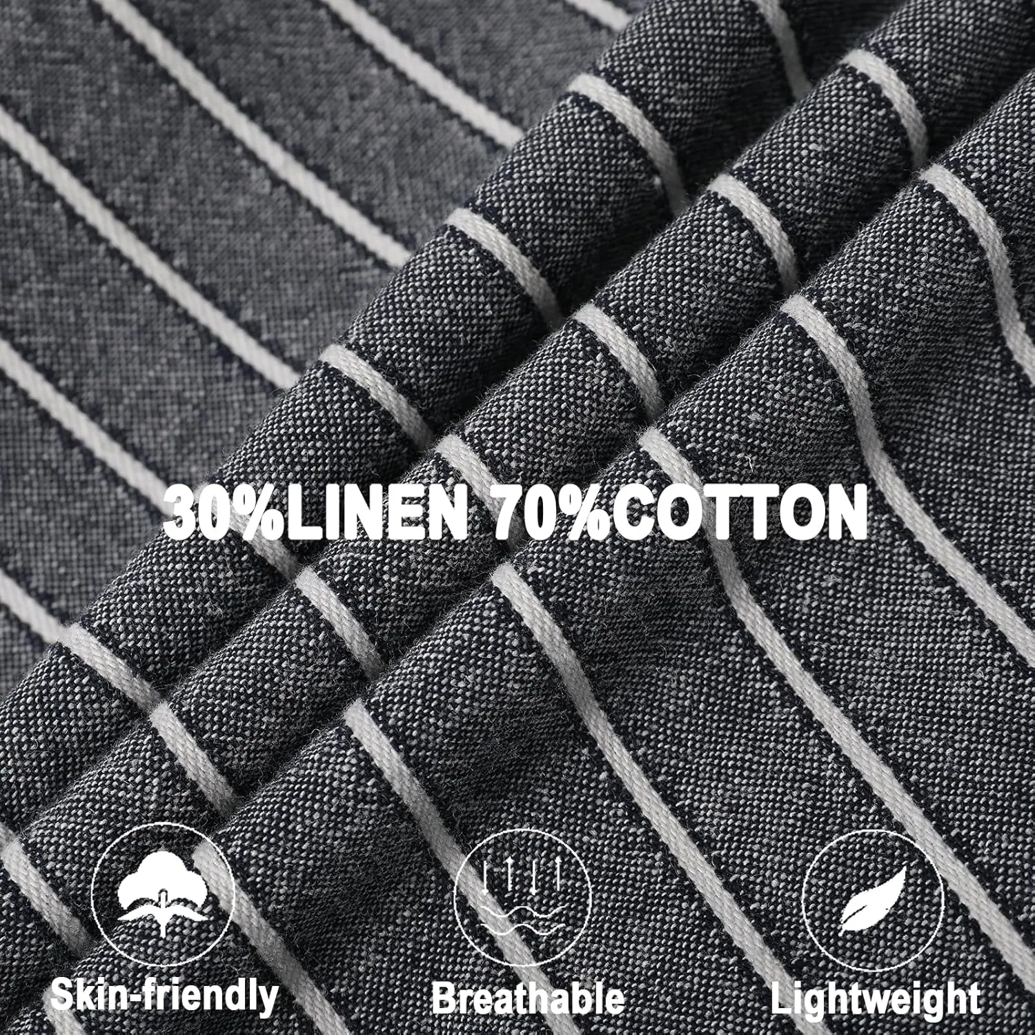 Long Sleeve Shirts for Men Striped Button Down Shirt Mens Casual Dress Shirts Cotton Linen Business Regular Fit Shirt