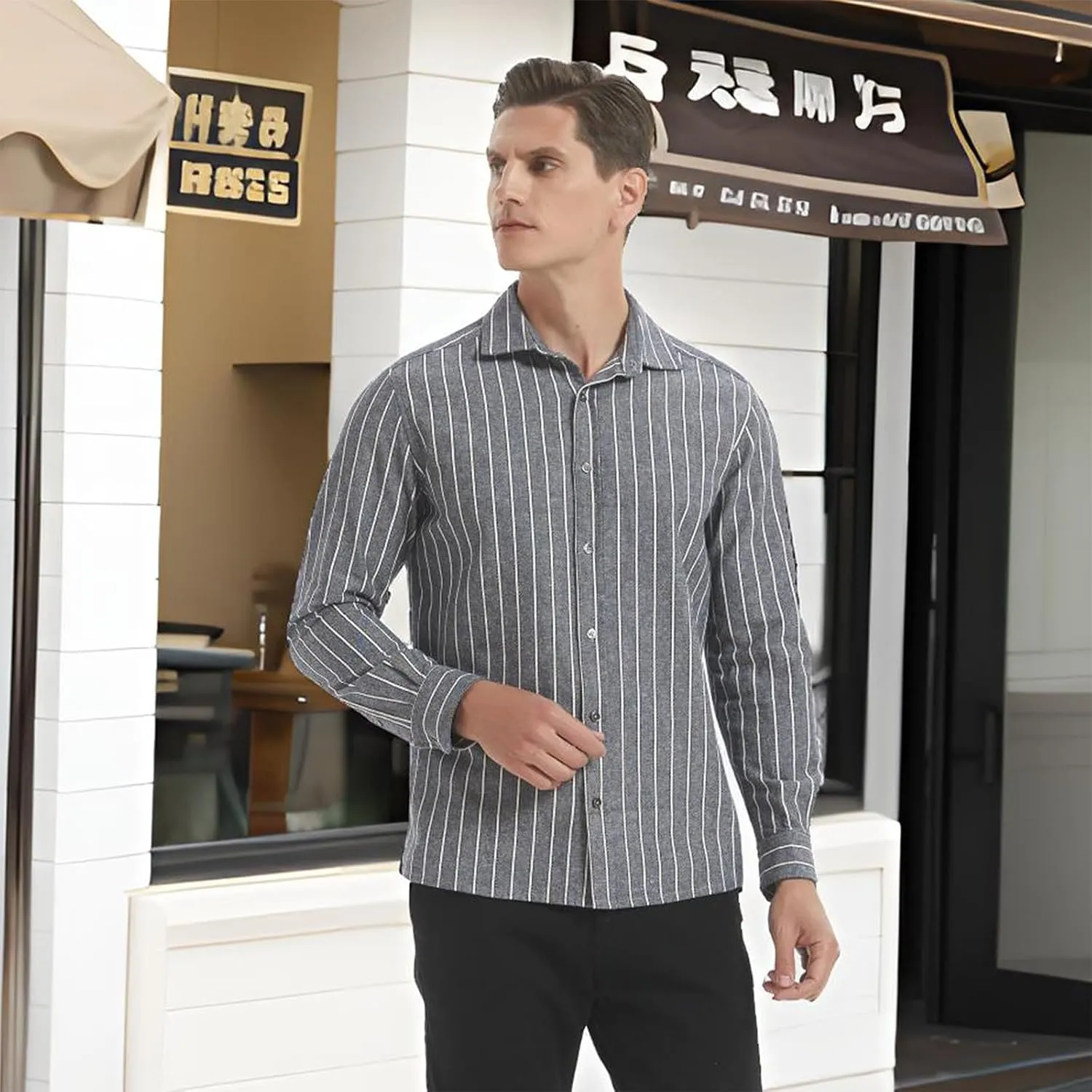 Long Sleeve Shirts for Men Striped Button Down Shirt Mens Casual Dress Shirts Cotton Linen Business Regular Fit Shirt
