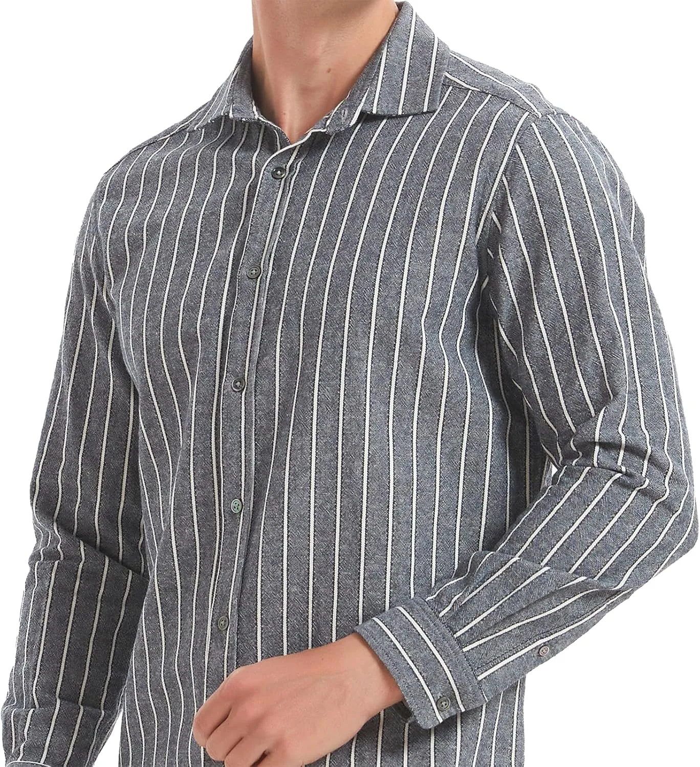 Long Sleeve Shirts for Men Striped Button Down Shirt Mens Casual Dress Shirts Cotton Linen Business Regular Fit Shirt