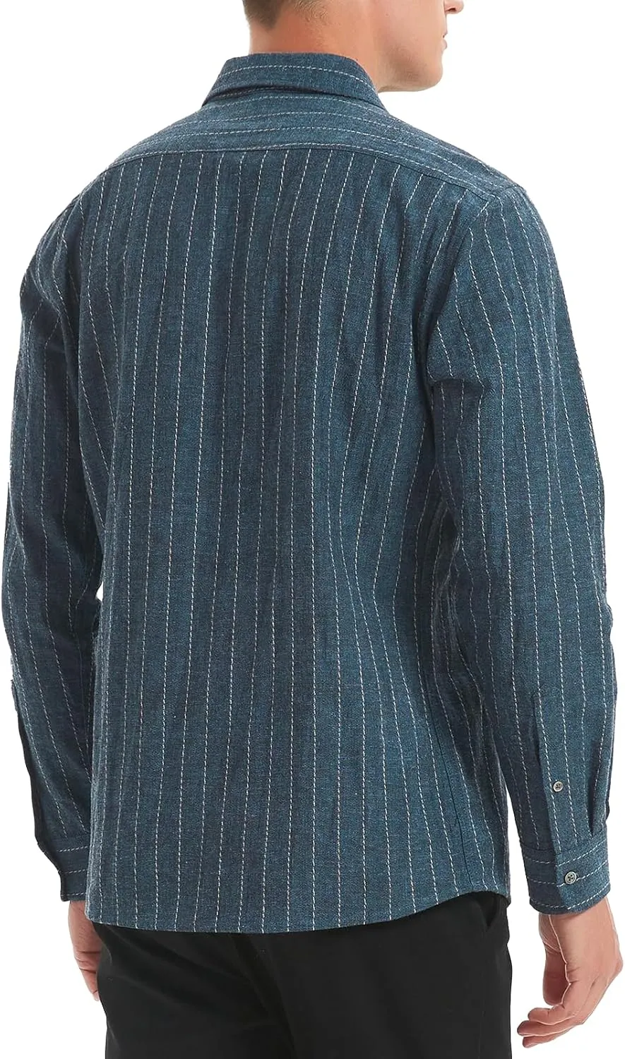 Long Sleeve Shirts for Men Striped Button Down Shirt Mens Casual Dress Shirts Cotton Linen Business Regular Fit Shirt