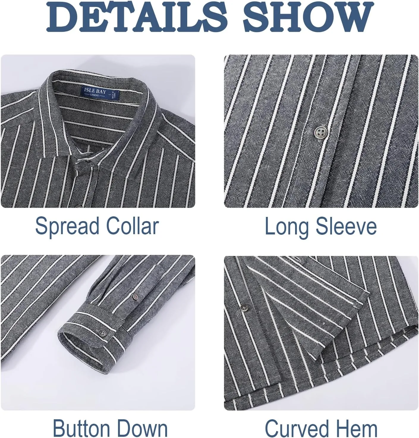Long Sleeve Shirts for Men Striped Button Down Shirt Mens Casual Dress Shirts Cotton Linen Business Regular Fit Shirt