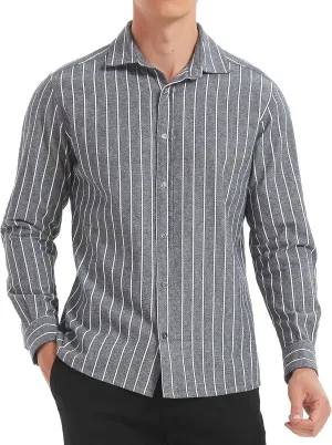 Long Sleeve Shirts for Men Striped Button Down Shirt Mens Casual Dress Shirts Cotton Linen Business Regular Fit Shirt