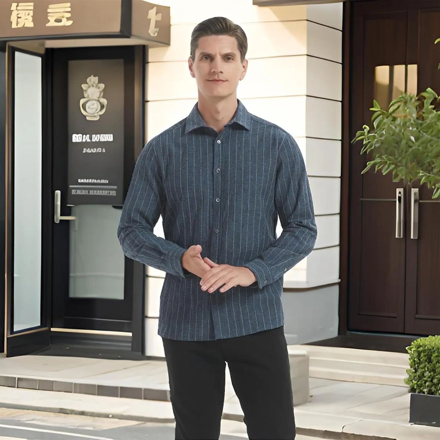Long Sleeve Shirts for Men Striped Button Down Shirt Mens Casual Dress Shirts Cotton Linen Business Regular Fit Shirt
