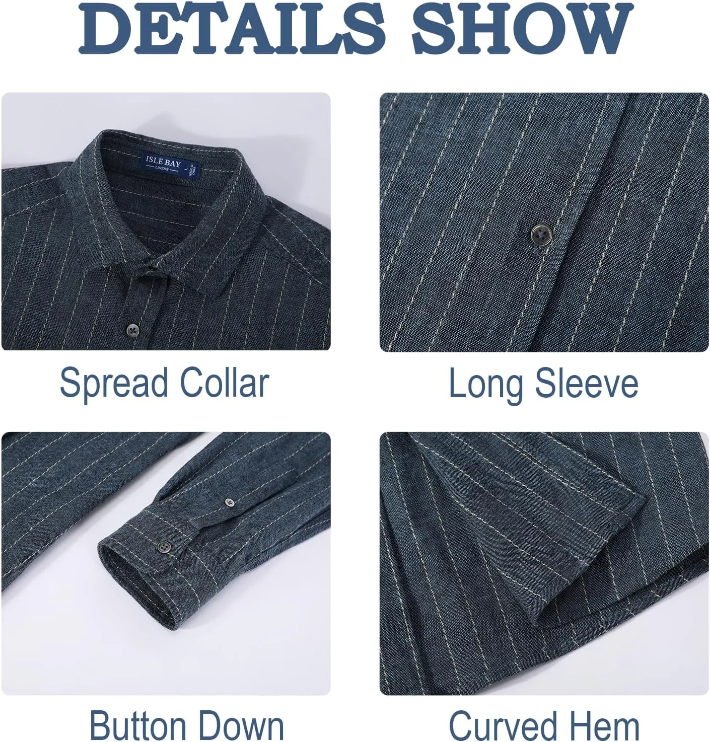 Long Sleeve Shirts for Men Striped Button Down Shirt Mens Casual Dress Shirts Cotton Linen Business Regular Fit Shirt