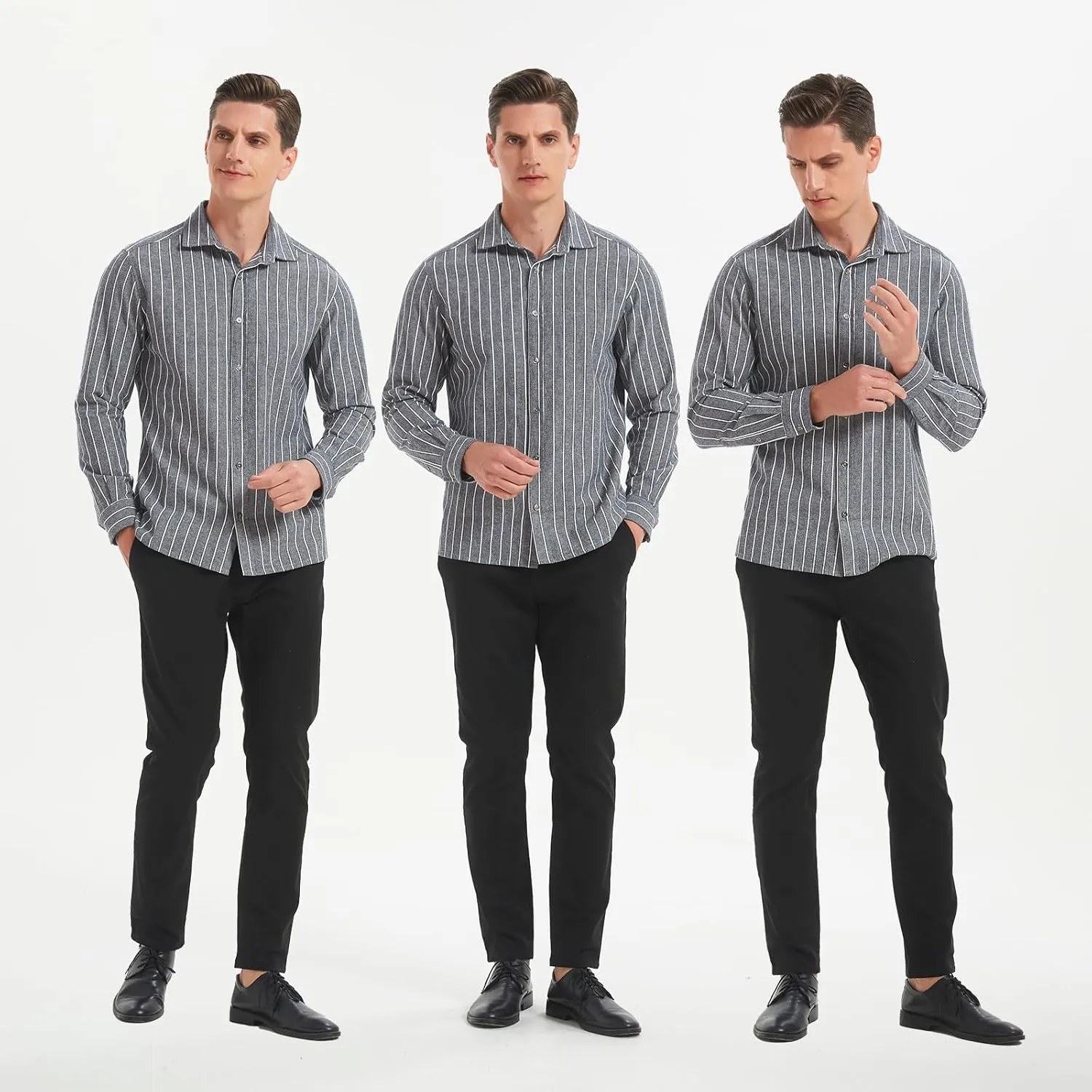 Long Sleeve Shirts for Men Striped Button Down Shirt Mens Casual Dress Shirts Cotton Linen Business Regular Fit Shirt