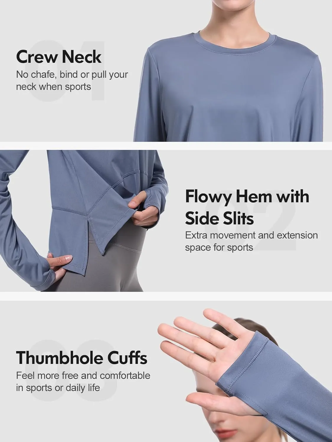 Long Sleeve Shirts for Women with Thumb Hole UPF 50  Workout Tops Flowy Athletic Shirts UV Protection Outdoor Clothing