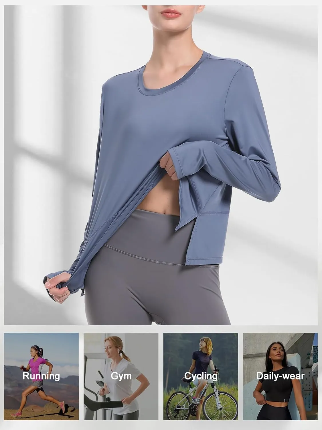 Long Sleeve Shirts for Women with Thumb Hole UPF 50  Workout Tops Flowy Athletic Shirts UV Protection Outdoor Clothing