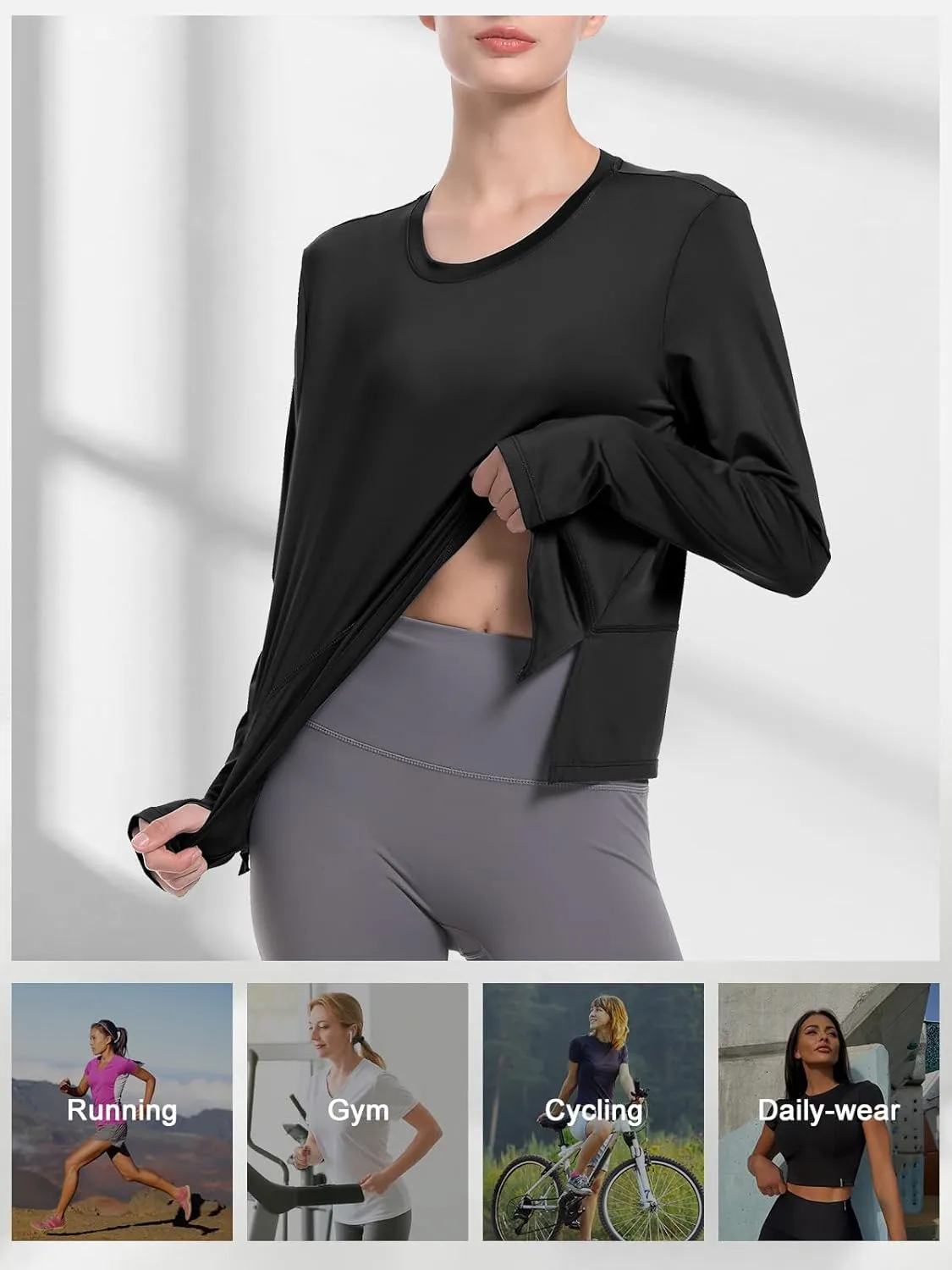 Long Sleeve Shirts for Women with Thumb Hole UPF 50  Workout Tops Flowy Athletic Shirts UV Protection Outdoor Clothing