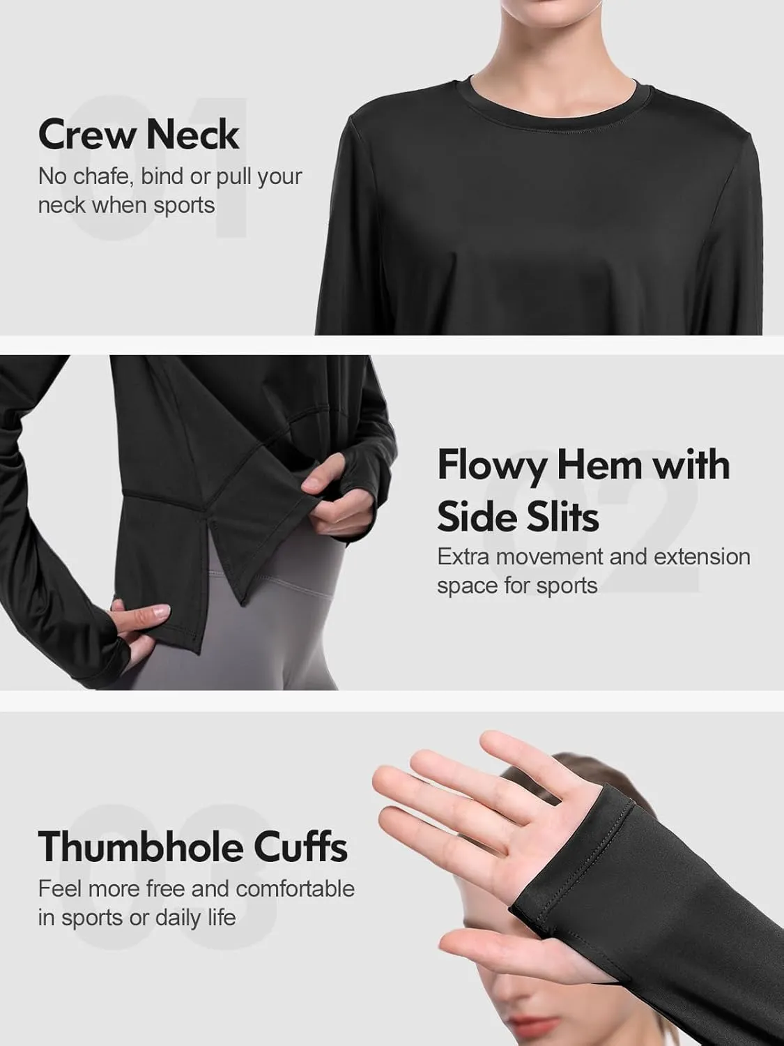 Long Sleeve Shirts for Women with Thumb Hole UPF 50  Workout Tops Flowy Athletic Shirts UV Protection Outdoor Clothing