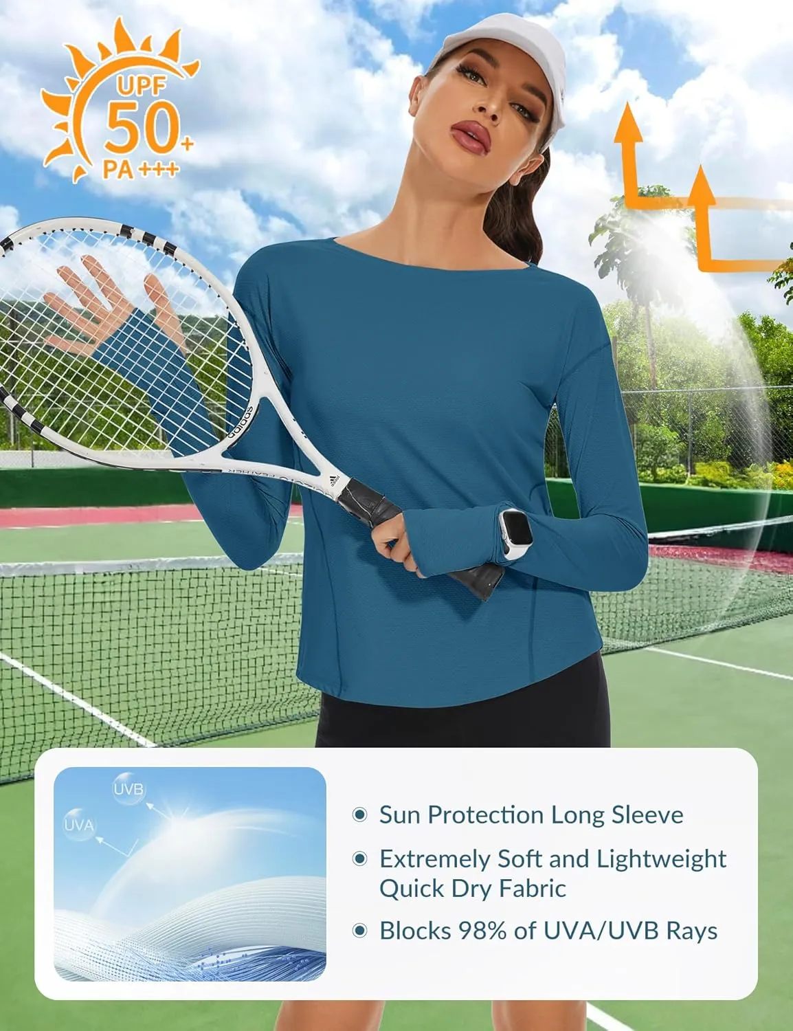 Loovoo Women's Long Sleeve Running Shirts Workout Tops UPF 50  Sun Shirt Quick Dry Athletic T-Shirts with Watching Window