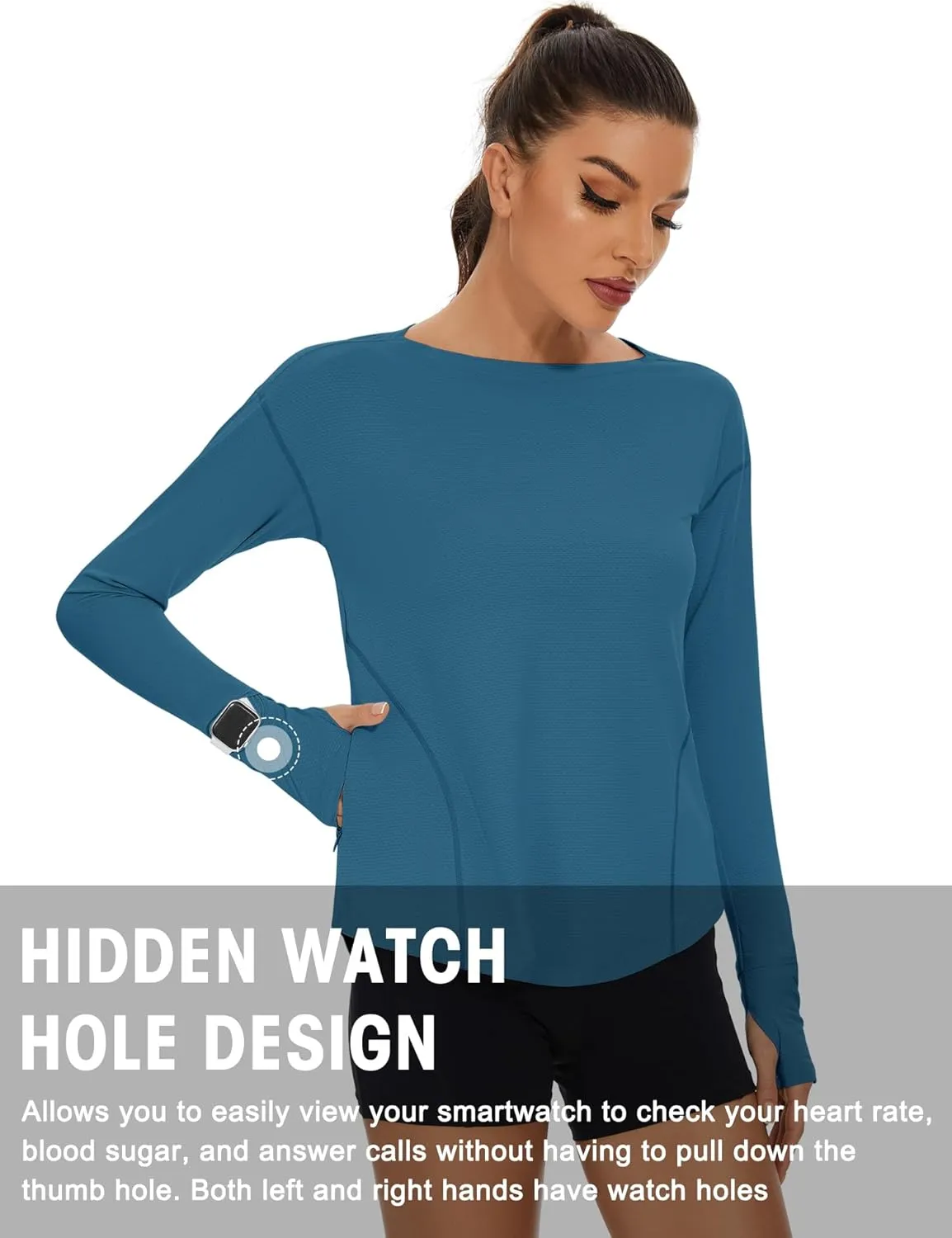 Loovoo Women's Long Sleeve Running Shirts Workout Tops UPF 50  Sun Shirt Quick Dry Athletic T-Shirts with Watching Window