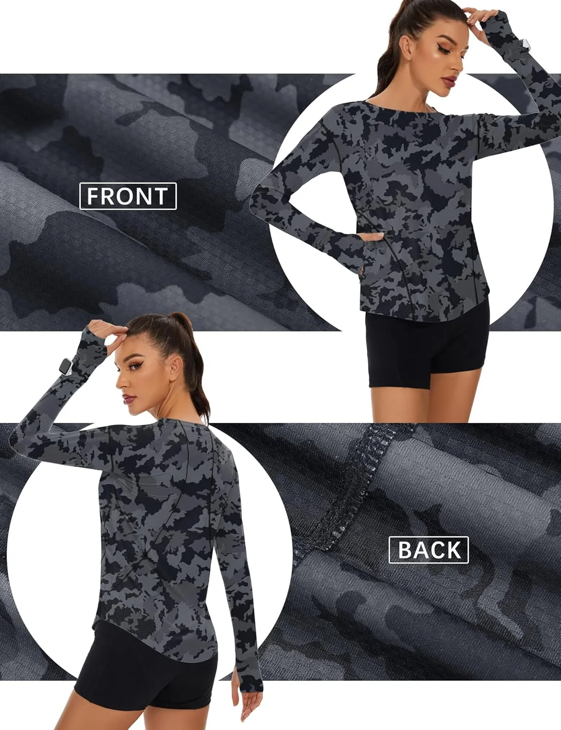 Loovoo Women's Long Sleeve Running Shirts Workout Tops UPF 50  Sun Shirt Quick Dry Athletic T-Shirts with Watching Window