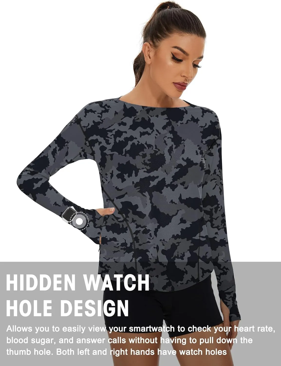 Loovoo Women's Long Sleeve Running Shirts Workout Tops UPF 50  Sun Shirt Quick Dry Athletic T-Shirts with Watching Window