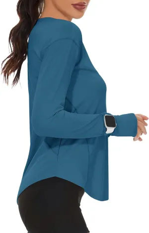 Loovoo Women's Long Sleeve Running Shirts Workout Tops UPF 50  Sun Shirt Quick Dry Athletic T-Shirts with Watching Window