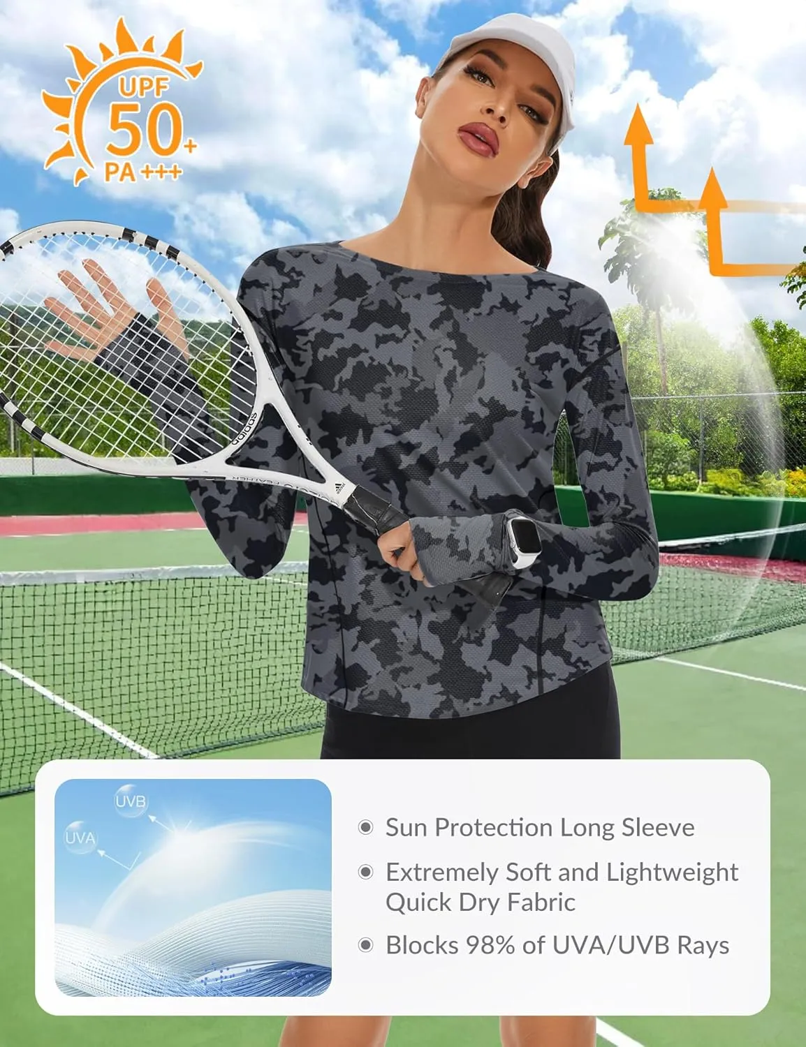 Loovoo Women's Long Sleeve Running Shirts Workout Tops UPF 50  Sun Shirt Quick Dry Athletic T-Shirts with Watching Window