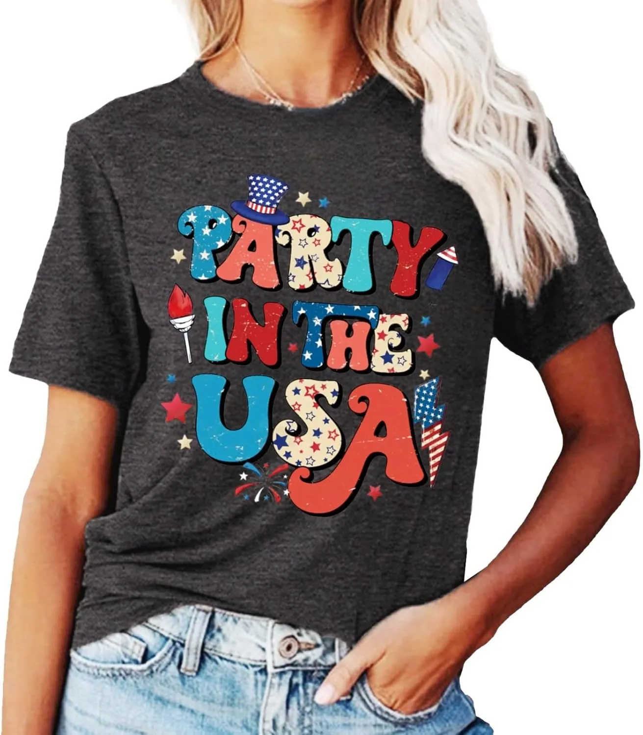 Loves Jesus and America Too Shirt USA Graphic Tees 4th of July Patriotic Independence Day Shirt