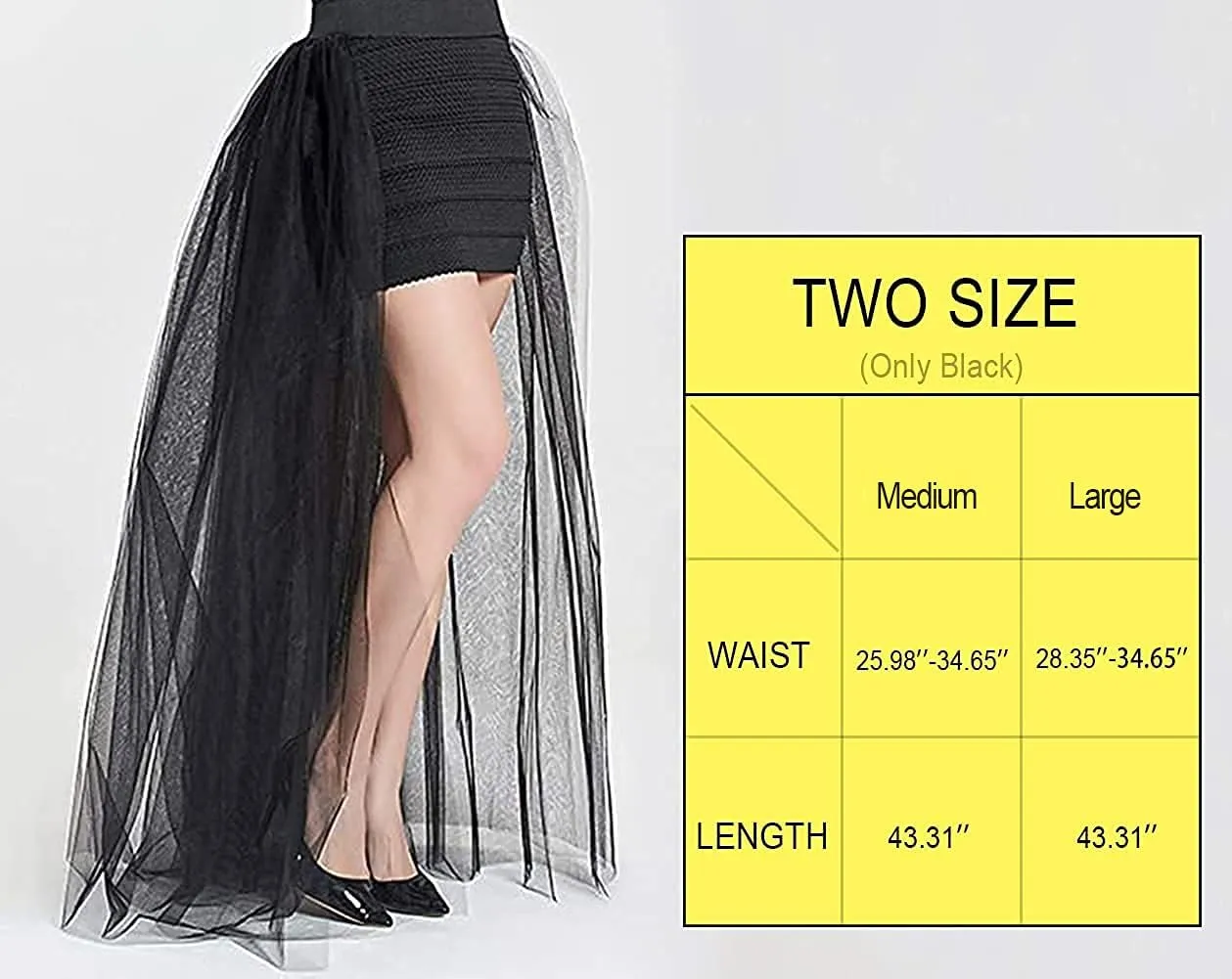 L'VOW Women's 4 Layers Overlay Long Tutu Tulle Dresses Floor Length Elastic Waist Bustle Skirt for Festival Party