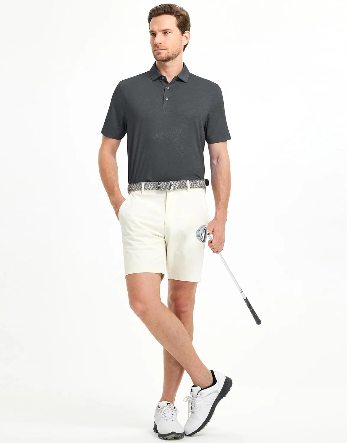 M MAELREG Golf Shirts for Men Dry Fit Short Sleeve Performance Moisture Wicking Heather Jacquard Active Mens Polo Shirts