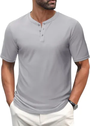 MAGCOMSEN Men's Henley Shirts Short Sleeve Casual Collarless Shirt Quick Dry Summer T-Shirts Golf Workout Tops