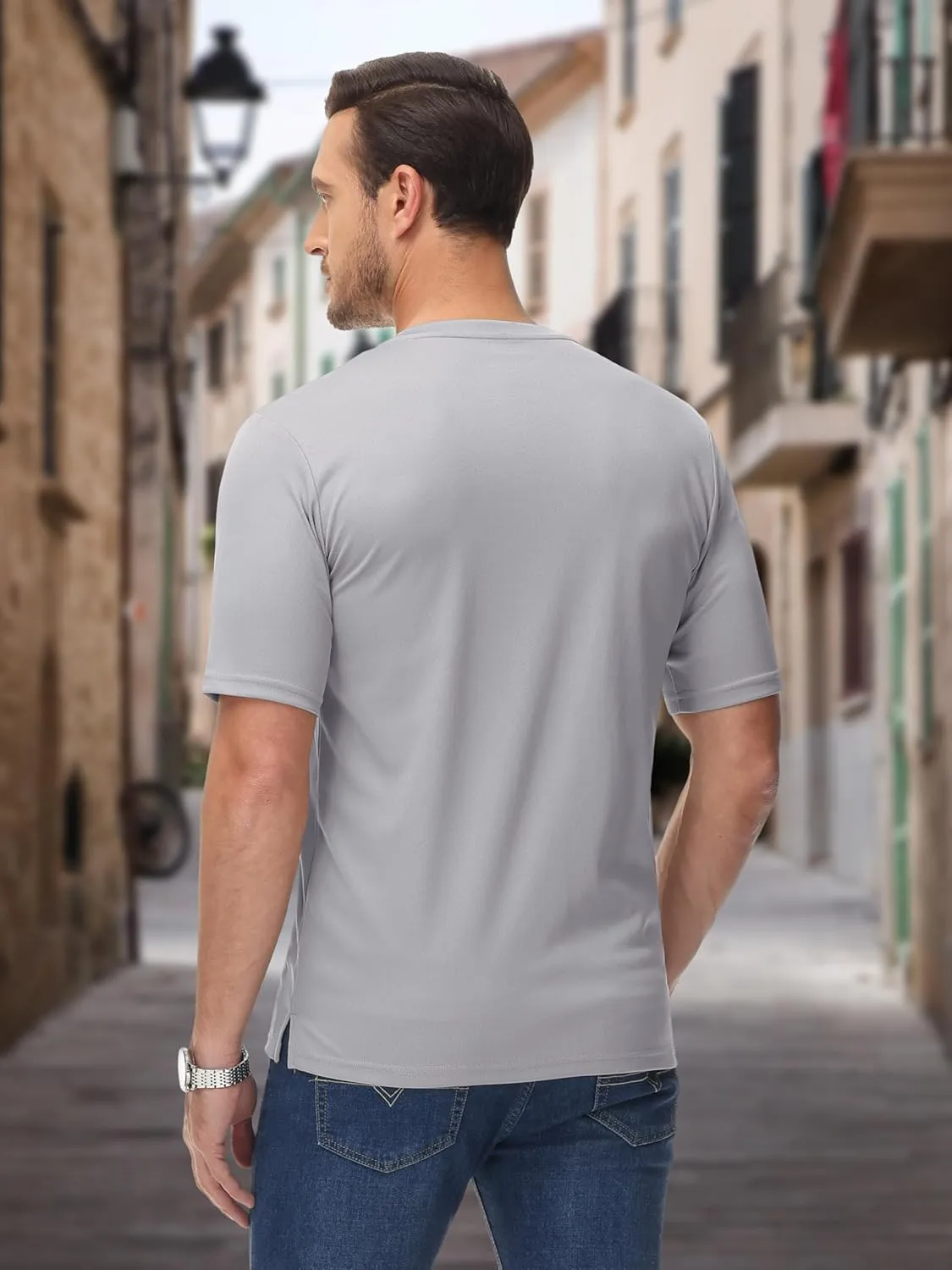 MAGCOMSEN Men's Henley Shirts Short Sleeve Casual Collarless Shirt Quick Dry Summer T-Shirts Golf Workout Tops