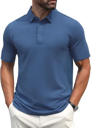 MAGCOMSEN Men's Polo Shirts Short Sleeve Cotton Pique Golf Shirt Casual Collared Shirt Lightweight Work Shirts with 3 Buttons