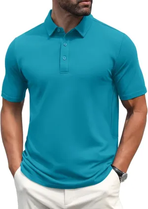 MAGCOMSEN Men's Polo Shirts Short Sleeve Cotton Pique Golf Shirt Casual Collared Shirt Lightweight Work Shirts with 3 Buttons