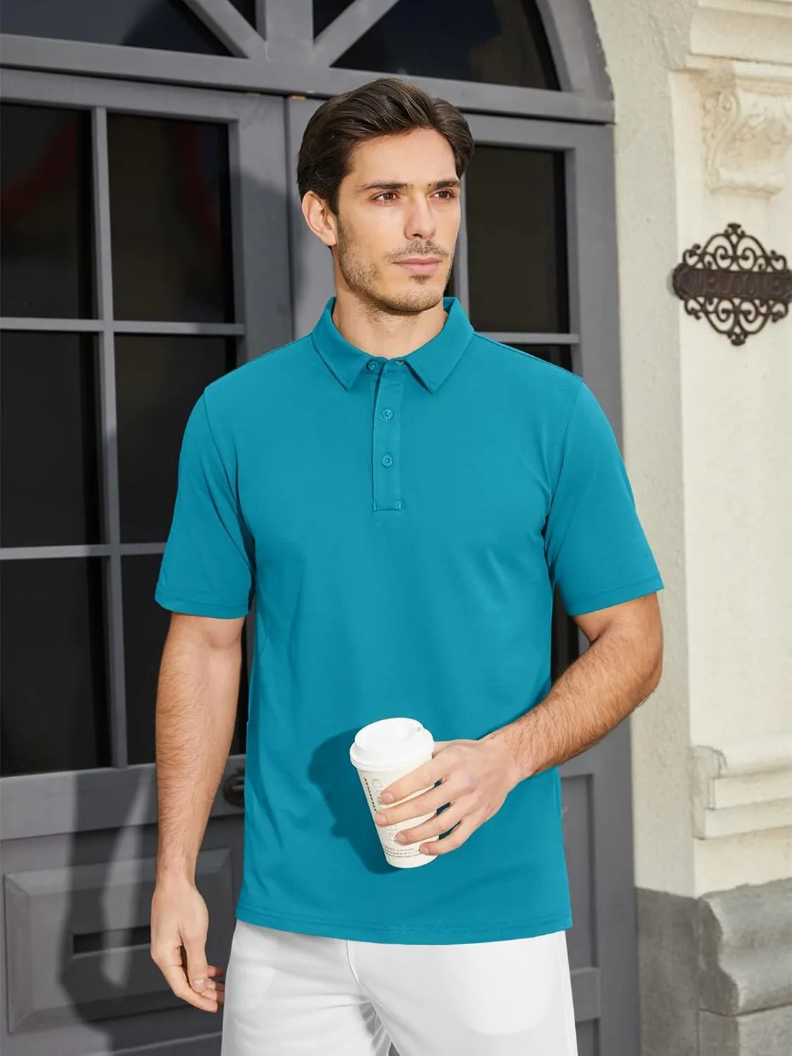MAGCOMSEN Men's Polo Shirts Short Sleeve Cotton Pique Golf Shirt Casual Collared Shirt Lightweight Work Shirts with 3 Buttons