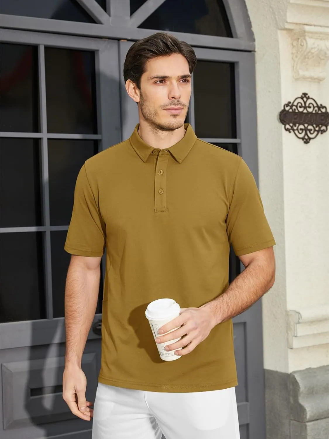 MAGCOMSEN Men's Polo Shirts Short Sleeve Cotton Pique Golf Shirt Casual Collared Shirt Lightweight Work Shirts with 3 Buttons