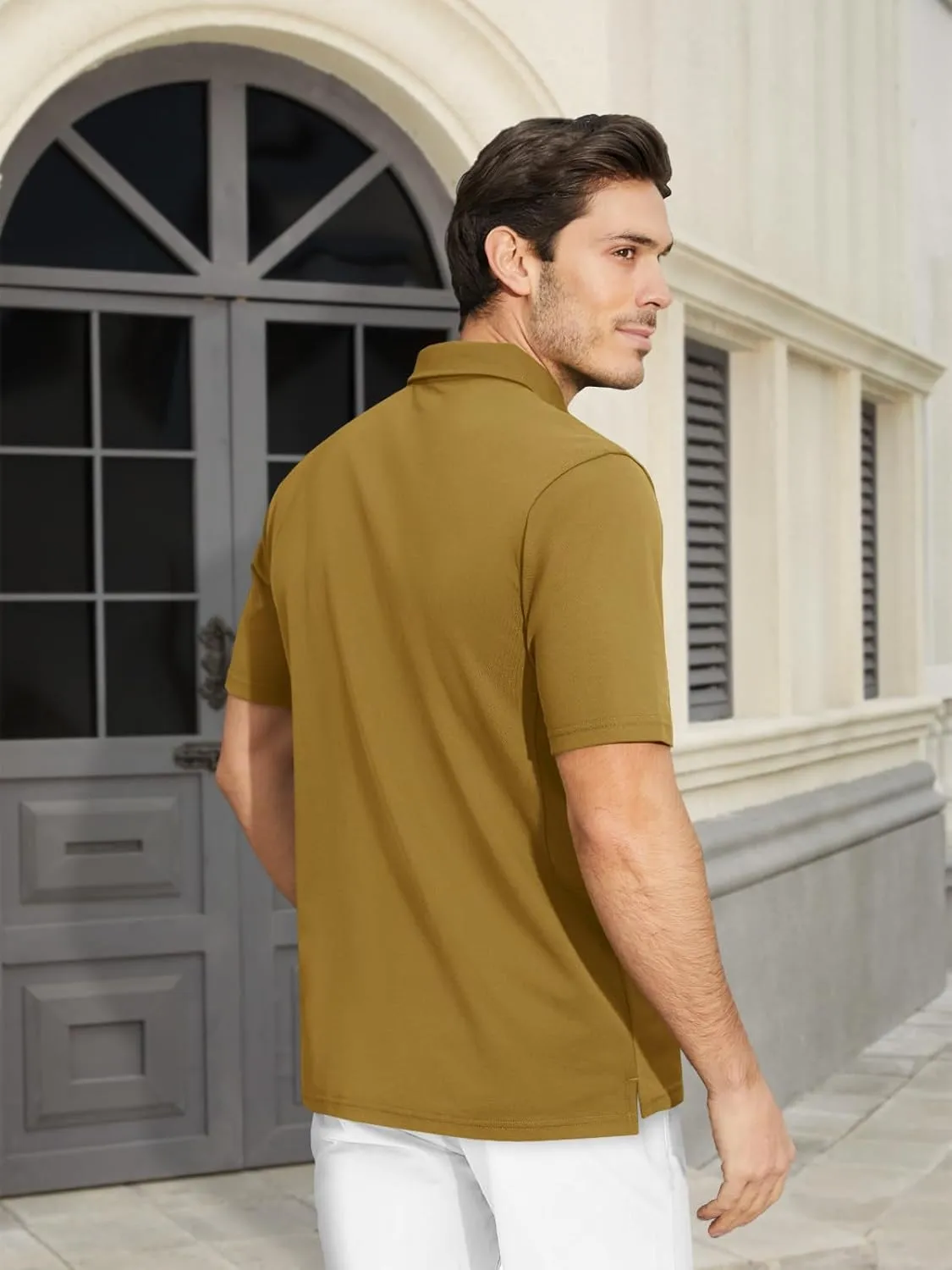 MAGCOMSEN Men's Polo Shirts Short Sleeve Cotton Pique Golf Shirt Casual Collared Shirt Lightweight Work Shirts with 3 Buttons