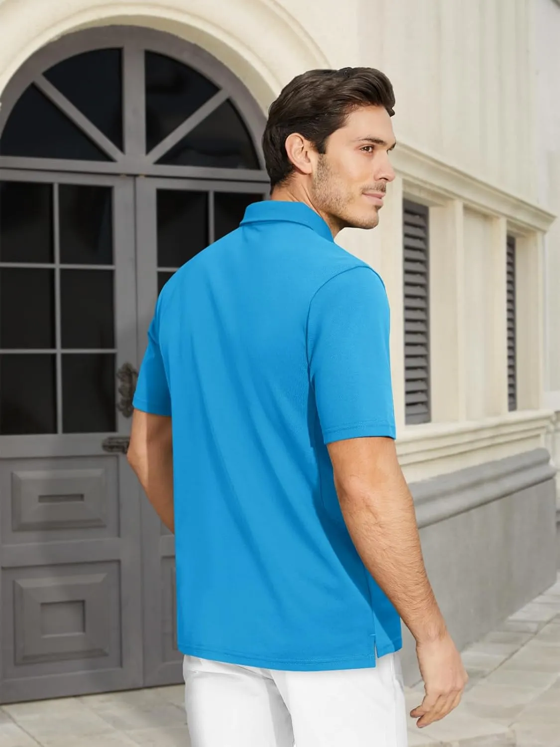 MAGCOMSEN Men's Polo Shirts Short Sleeve Cotton Pique Golf Shirt Casual Collared Shirt Lightweight Work Shirts with 3 Buttons