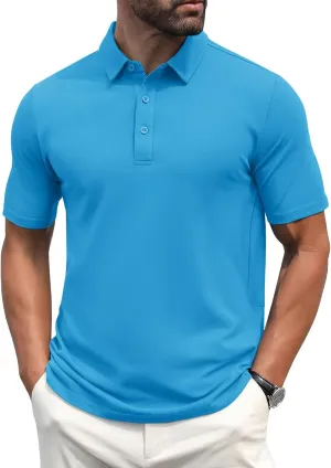 MAGCOMSEN Men's Polo Shirts Short Sleeve Cotton Pique Golf Shirt Casual Collared Shirt Lightweight Work Shirts with 3 Buttons