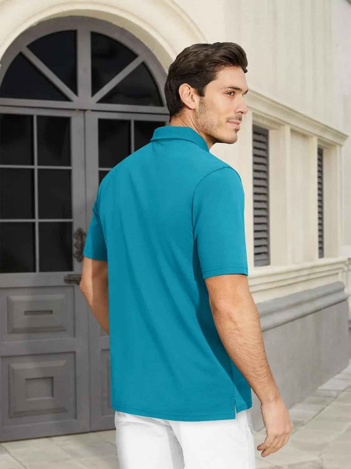 MAGCOMSEN Men's Polo Shirts Short Sleeve Cotton Pique Golf Shirt Casual Collared Shirt Lightweight Work Shirts with 3 Buttons