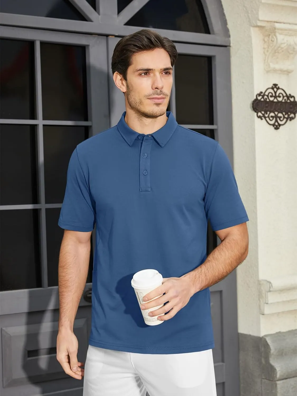 MAGCOMSEN Men's Polo Shirts Short Sleeve Cotton Pique Golf Shirt Casual Collared Shirt Lightweight Work Shirts with 3 Buttons