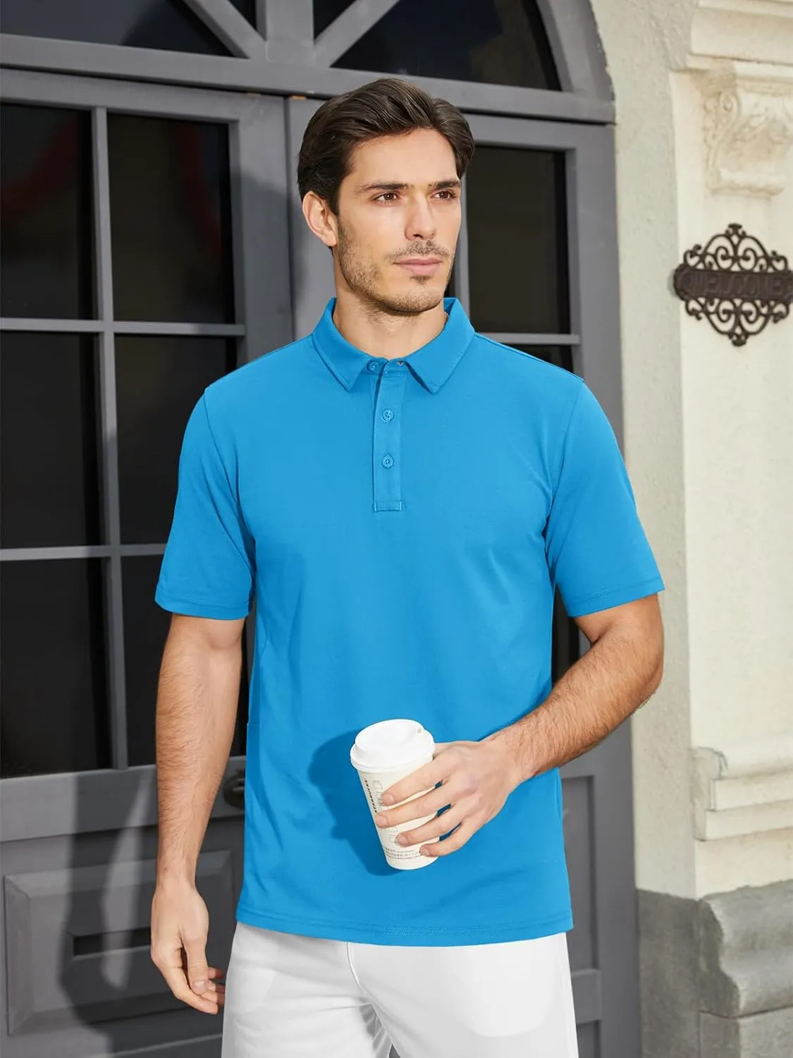 MAGCOMSEN Men's Polo Shirts Short Sleeve Cotton Pique Golf Shirt Casual Collared Shirt Lightweight Work Shirts with 3 Buttons