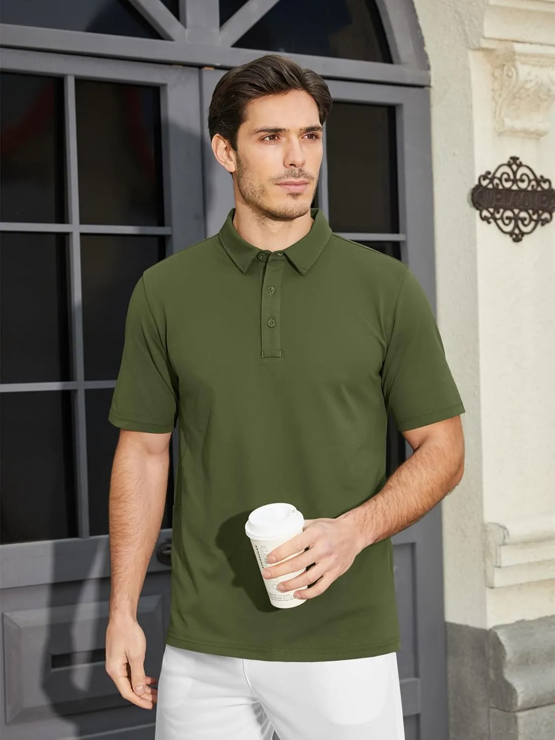 MAGCOMSEN Men's Polo Shirts Short Sleeve Cotton Pique Golf Shirt Casual Collared Shirt Lightweight Work Shirts with 3 Buttons