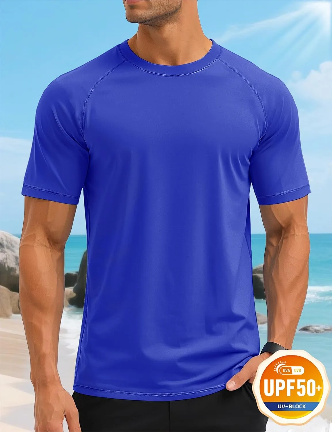 MAGCOMSEN Men's Short Sleeve UPF 50  T-Shirt Swim Quick Dry Rash Guard Athletic Surf Shirts Performance Water Shirts