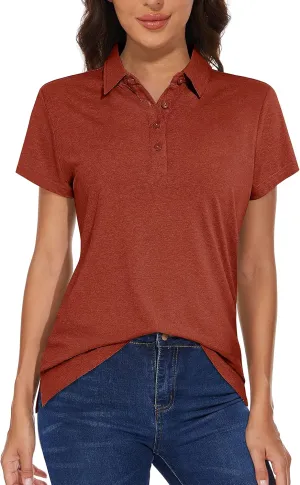 MAGCOMSEN Women's Golf Polo T-Shirts Short Sleeve UPF 50  Quick Dry Polo Collared Shirts Lightweight Athletic Sports Shirt