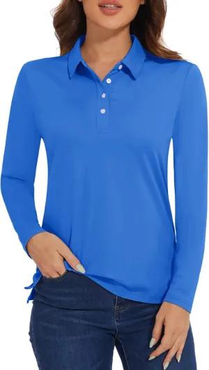 MAGCOMSEN Women's Polo Shirts Long Sleeve Golf T Shirt Quick Dry UPF 50  Sun Protection Lightweight Athletic Tennis Shirts