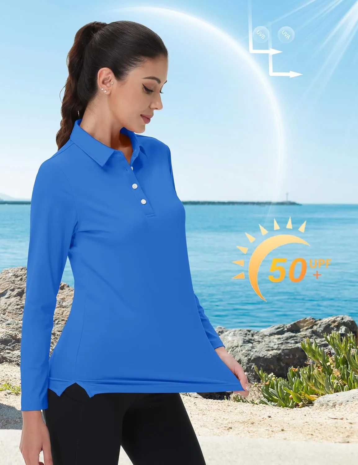 MAGCOMSEN Women's Polo Shirts Long Sleeve Golf T Shirt Quick Dry UPF 50  Sun Protection Lightweight Athletic Tennis Shirts