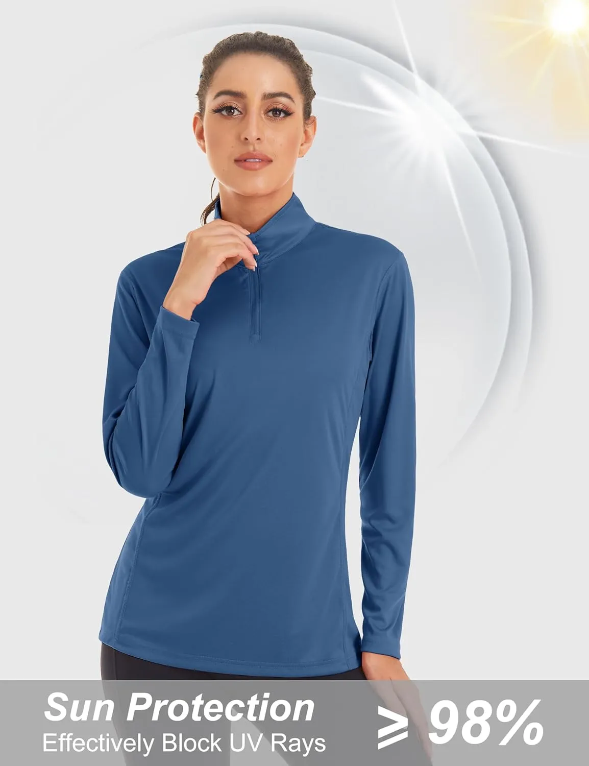 MAGCOMSEN Women's Shirts Long Sleeve 1/4 Zip UPF50  UV Sun Protection Quick Dry Workout Hiking Athletic Shirts Rash Guard