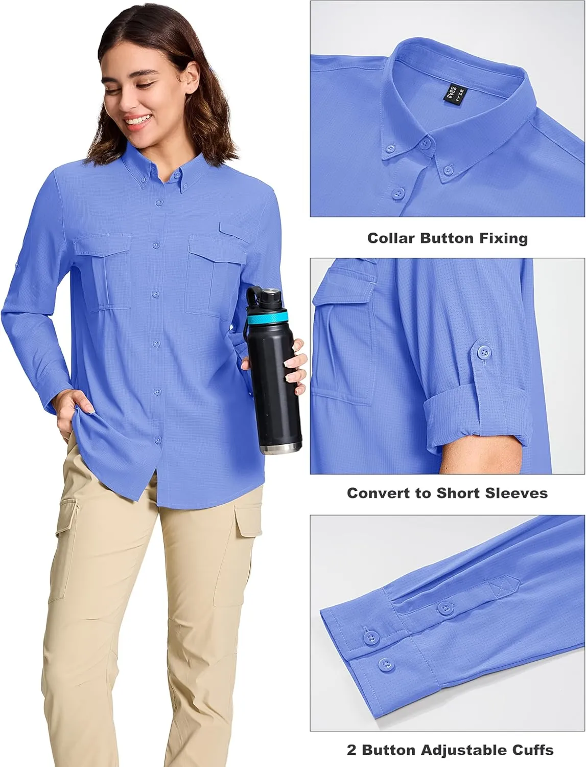 MAGCOMSEN Women's UPF 50  Long Sleeve Fishing Shirts UV Sun Protection Quick Dry Button Down Safari Hiking Travel Shirts