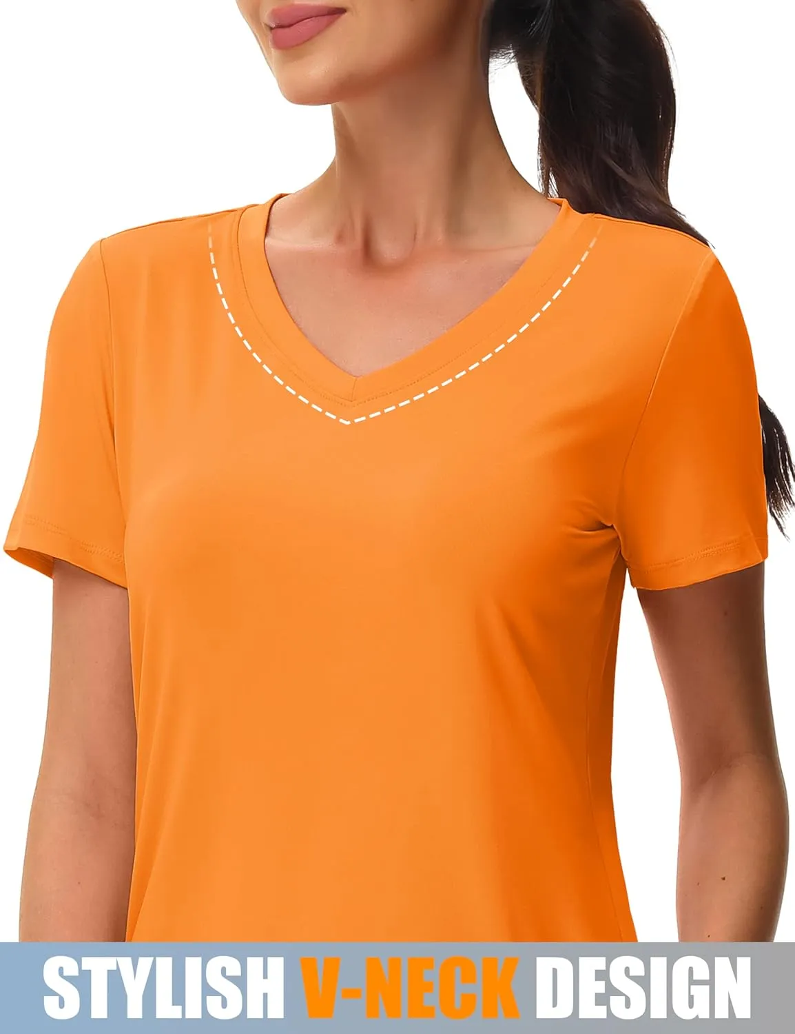 MAGCOMSEN Workout Shirts for Women UPF 80  V-Neck Tees Quick Dry Yoga Top Short Sleeve T-Shirts Gym Athletic