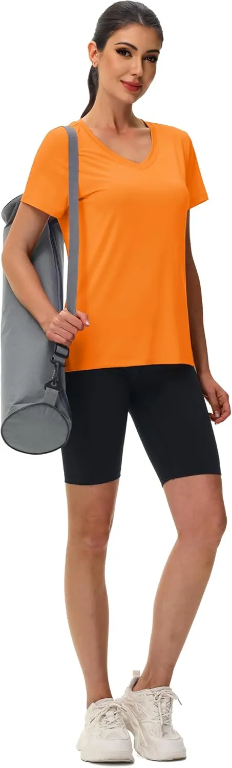 MAGCOMSEN Workout Shirts for Women UPF 80  V-Neck Tees Quick Dry Yoga Top Short Sleeve T-Shirts Gym Athletic