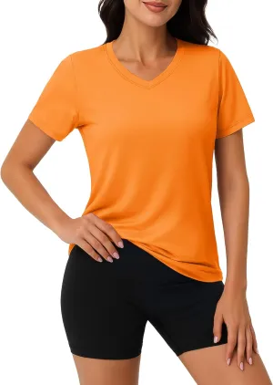 MAGCOMSEN Workout Shirts for Women UPF 80  V-Neck Tees Quick Dry Yoga Top Short Sleeve T-Shirts Gym Athletic